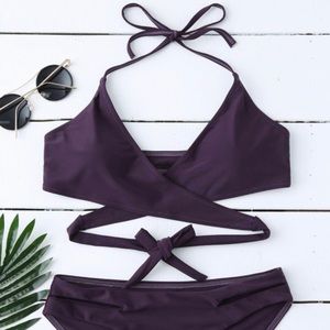 ZAFUL Halter Cut Out Wrap Bikini Set